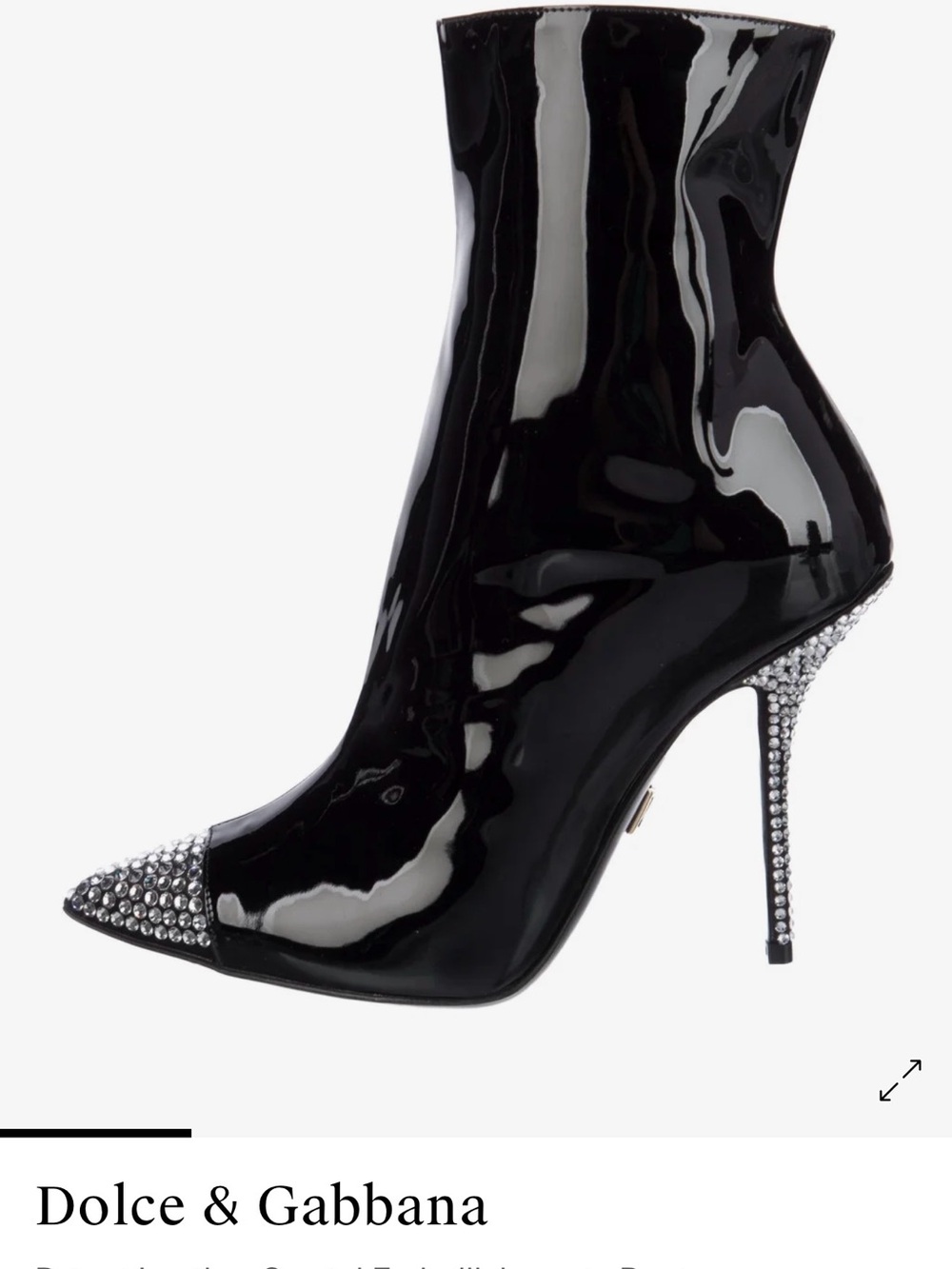 Dolce & Gabbana Black Patent Crystal-Trim Stiletto Ankle Boot